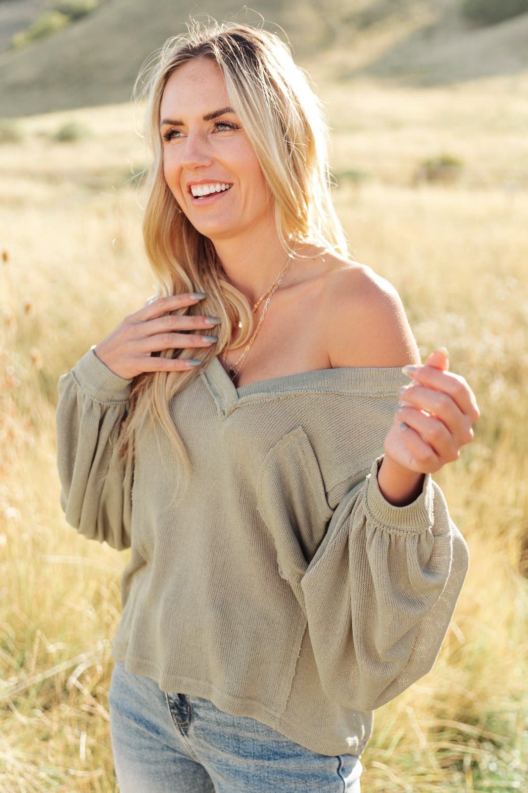 Bellissimo Draped V-Neck Sweater in Olive (Online Exclusive)