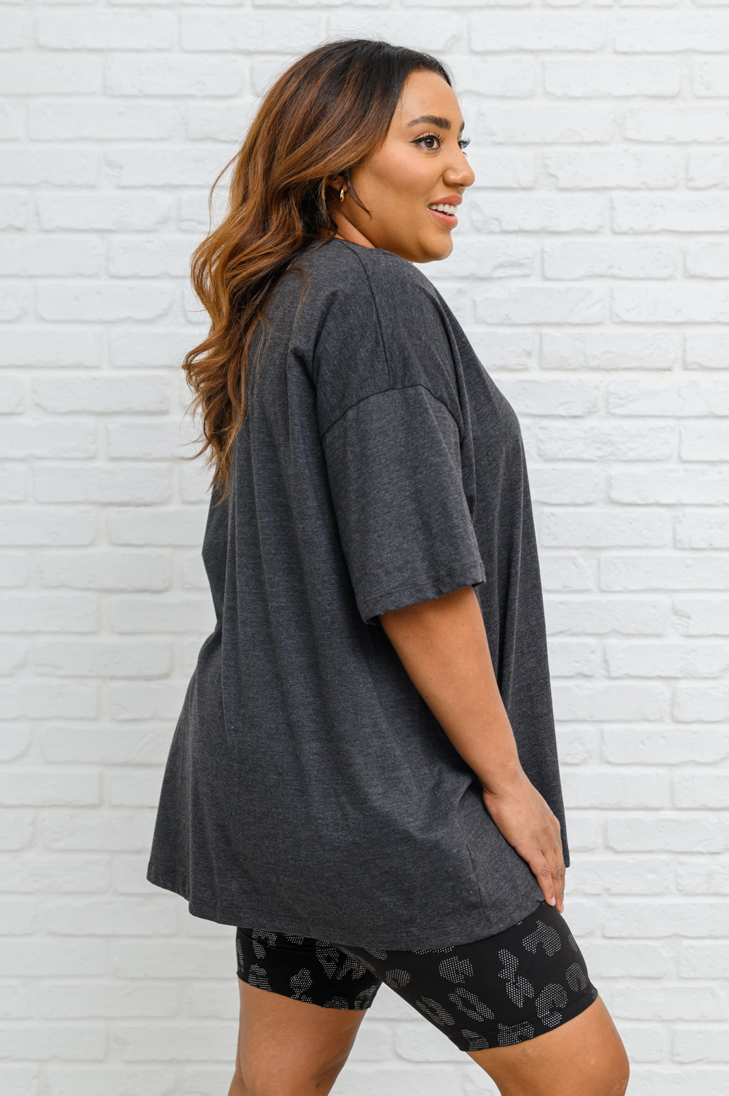 Boxy V Neck Boyfriend Tee In Charcoal (Online Exclusive)