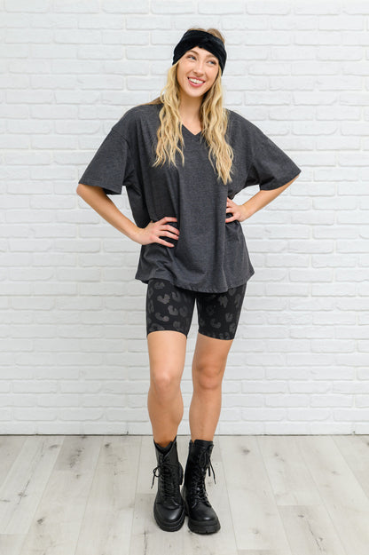 Boxy V Neck Boyfriend Tee In Charcoal (Online Exclusive)