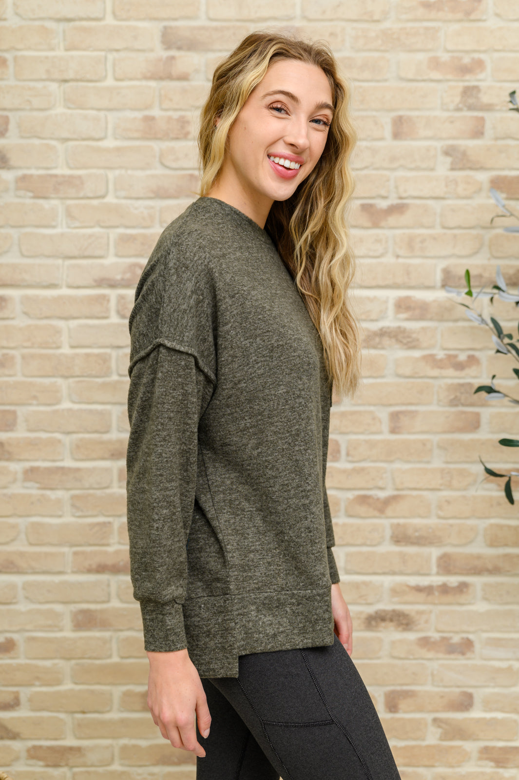 Brushed Drop Shoulder Sweater In Olive (Online Exclusive)