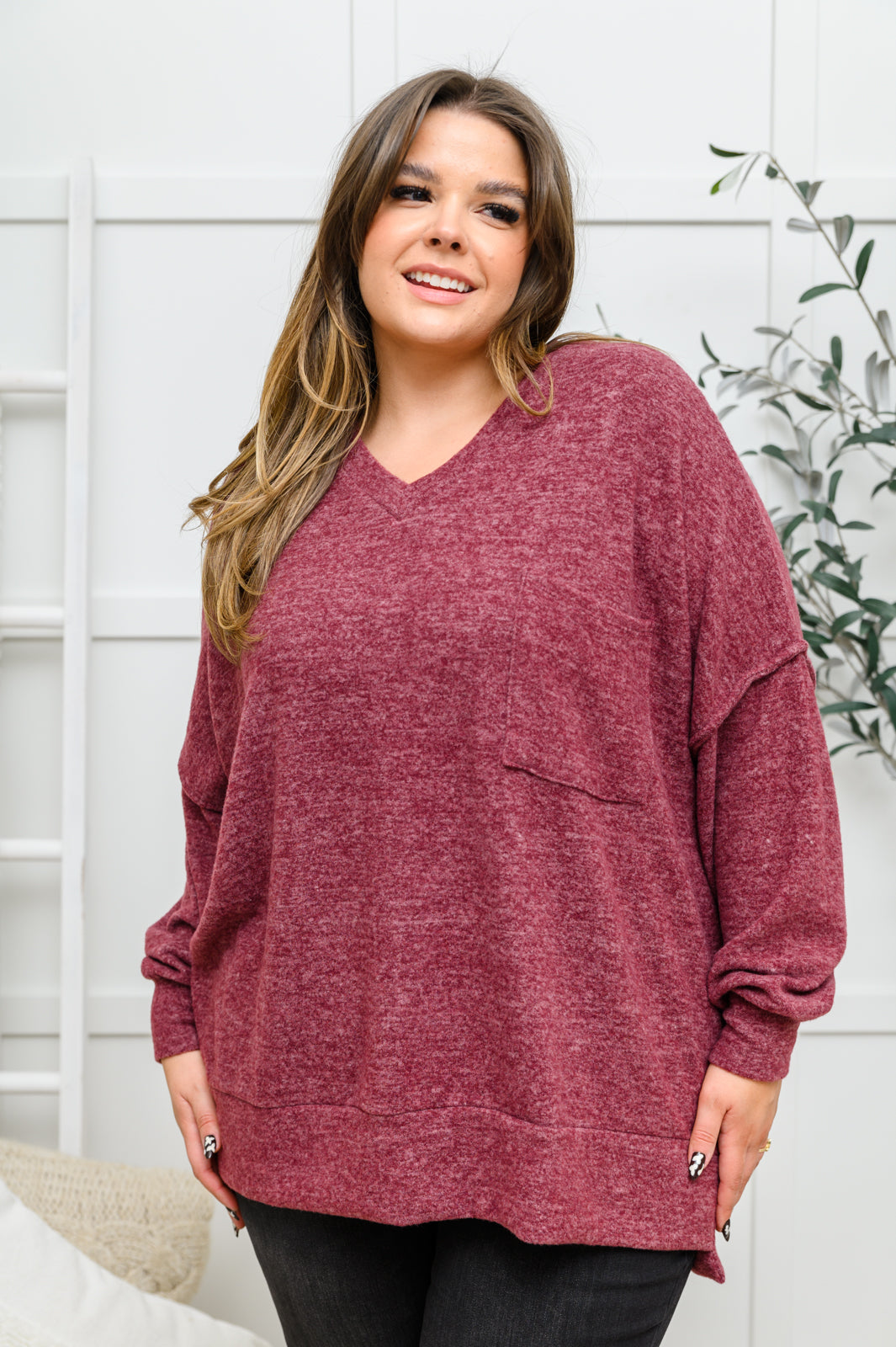 Brushed Soft Sweater In Burgundy (Online Exclusive)