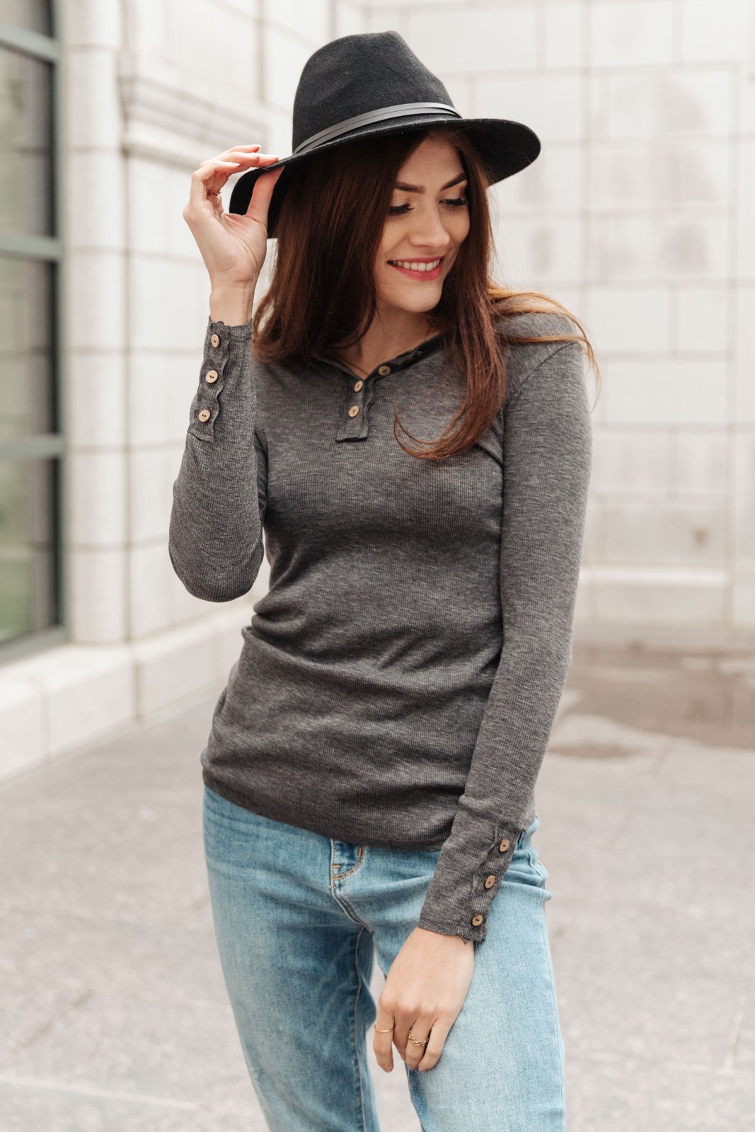 By The Fireplace Thermal Top in Charcoal (Online Exclusive)