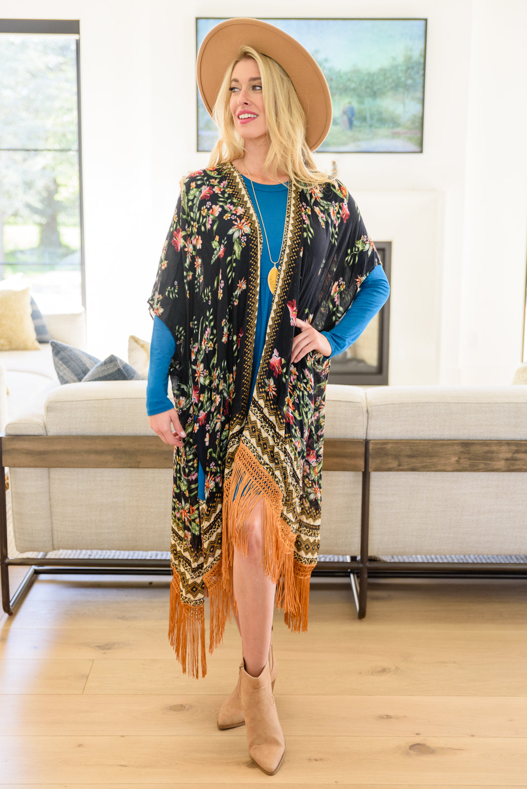 Can't Look Away Floral Fringe Kimono (Online Exclusive)