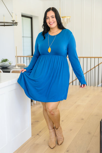 Mini-robe en tricot à manches longues Cara en bleu sarcelle (exclusivité en ligne)