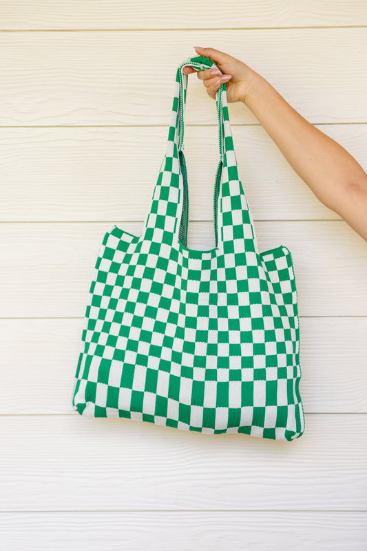 Checkerboard Lazy Wind Big Bag in Green & White (Online Exclusive)