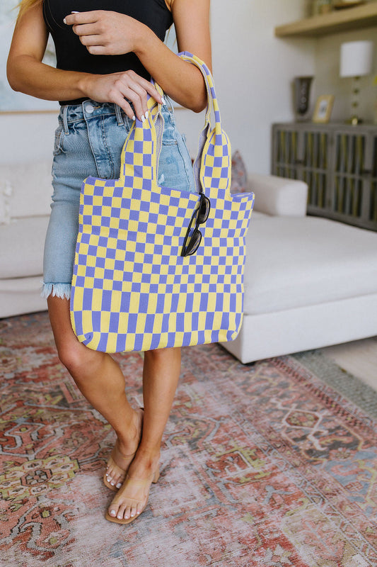 Checkerboard Lazy Wind Big Bag in Lilac & Yellow (Online Exclusive)