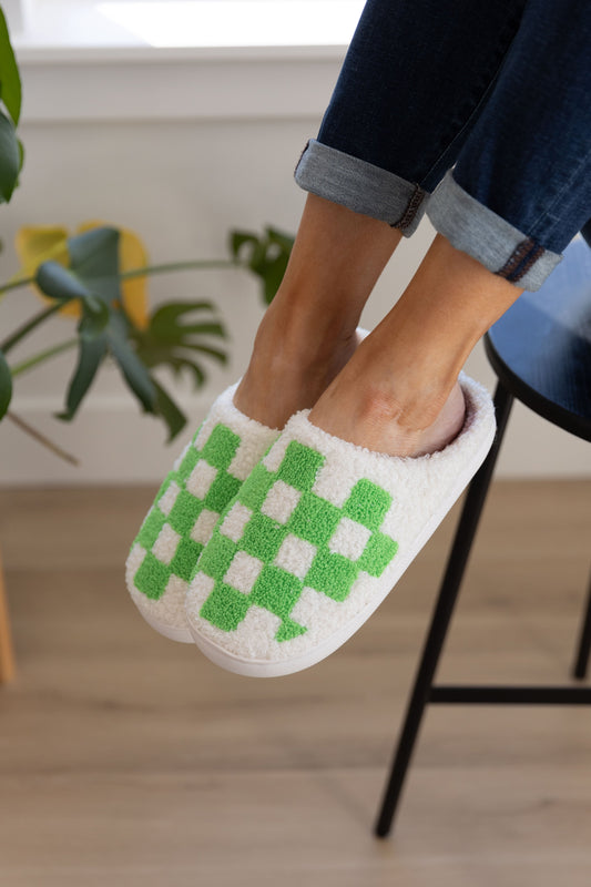 Checked Out Slippers in Green (Online Exclusive)