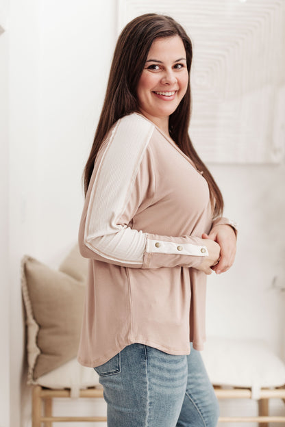 Coffee Date V Neck Top In Taupe (Online Exclusive)