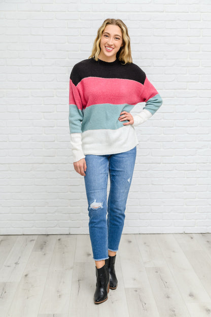 Suéter de punto a rayas con bloques de color (exclusivo en línea)