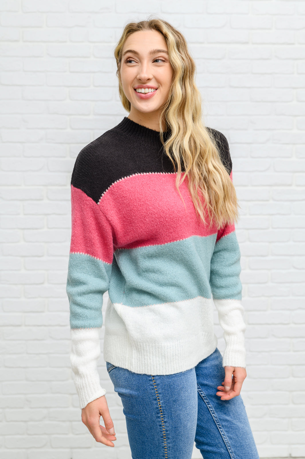 Color Blocked Striped Knit Sweater (Online Exclusive)