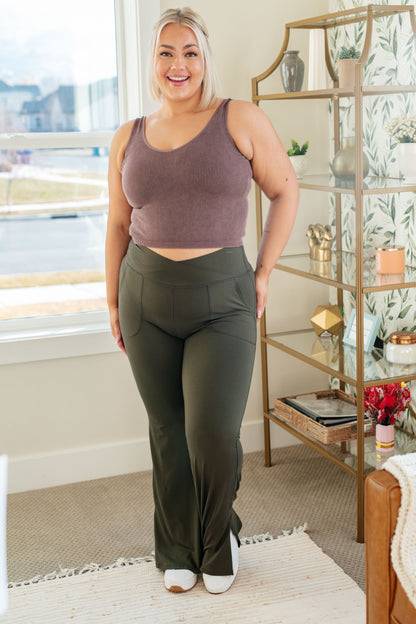 On the Move V Front Flare Leggings in Olive (Online Exclusive)