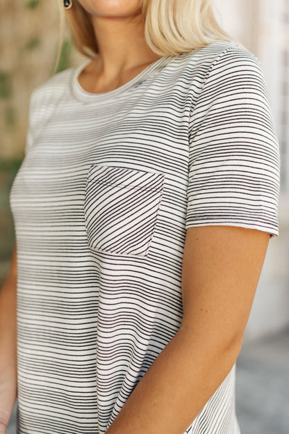 Cozy In Stripes Top in Gray (Online Exclusive)