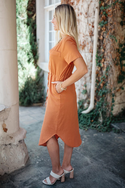 Crossover Midi Dress in Rust (Online Exclusive)