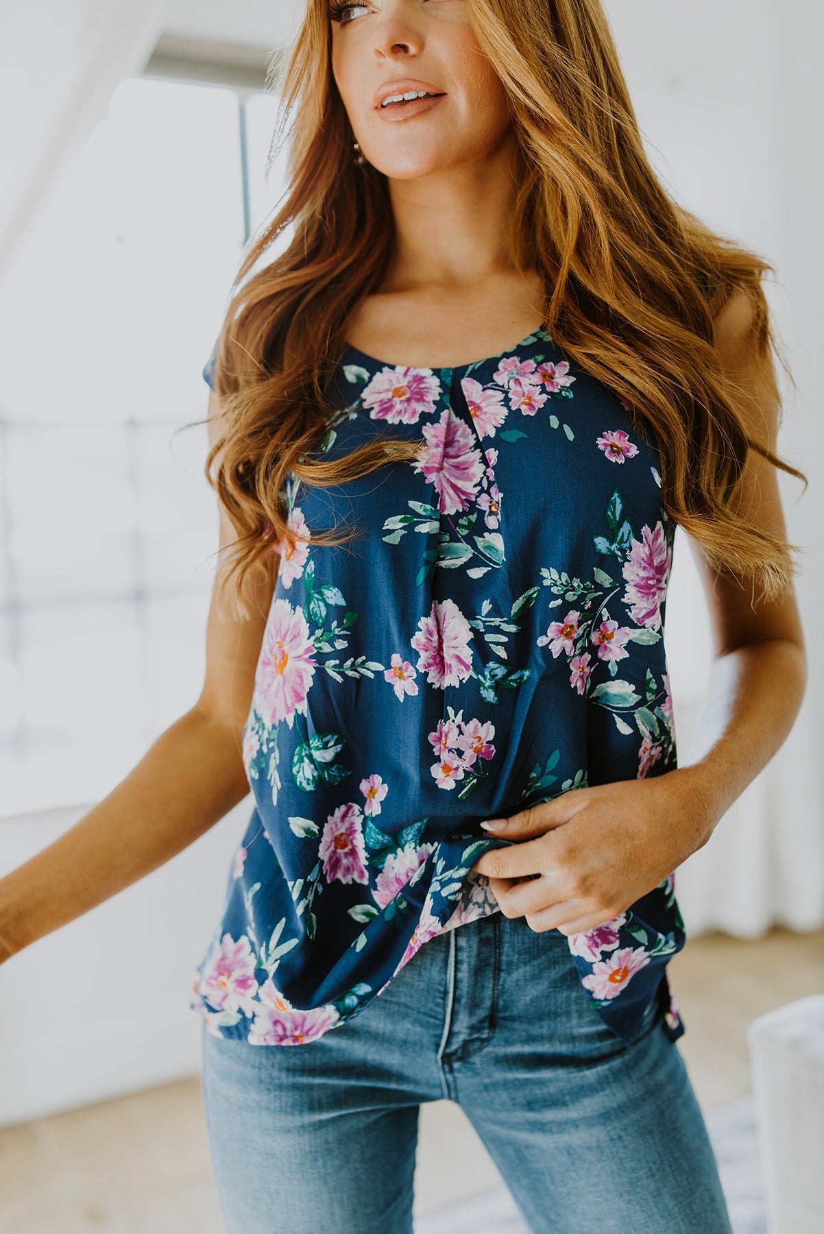 Crowd Charmer Floral Cap Sleeve Blouse (Online Exclusive)