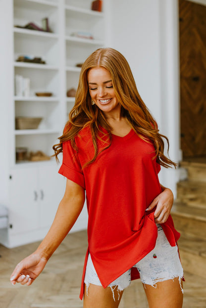 Easy Mornings V-Neck T-Shirt In Red (Online Exclusive)