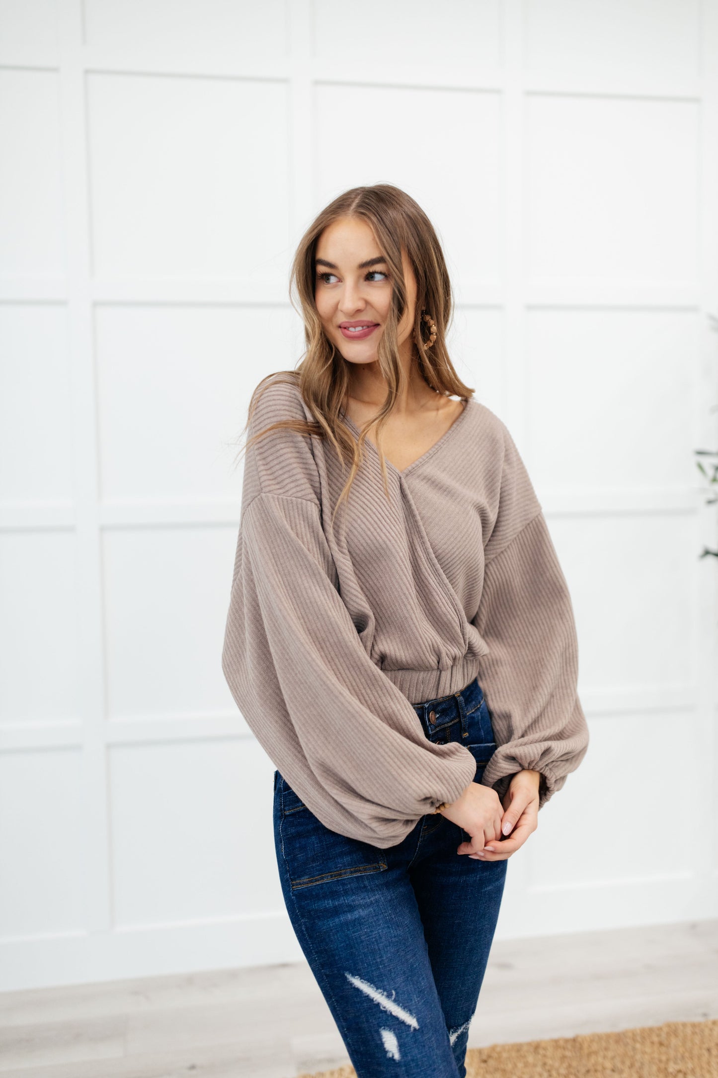 Flirty Feels Ribbed Top in Taupe (Online Exclusive)