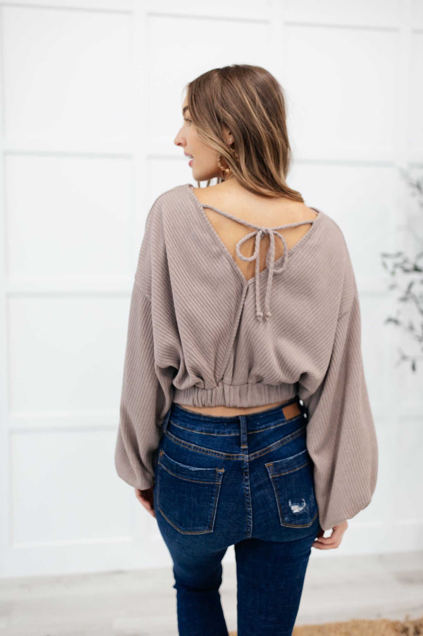 Flirty Feels Ribbed Top in Taupe (Online Exclusive)