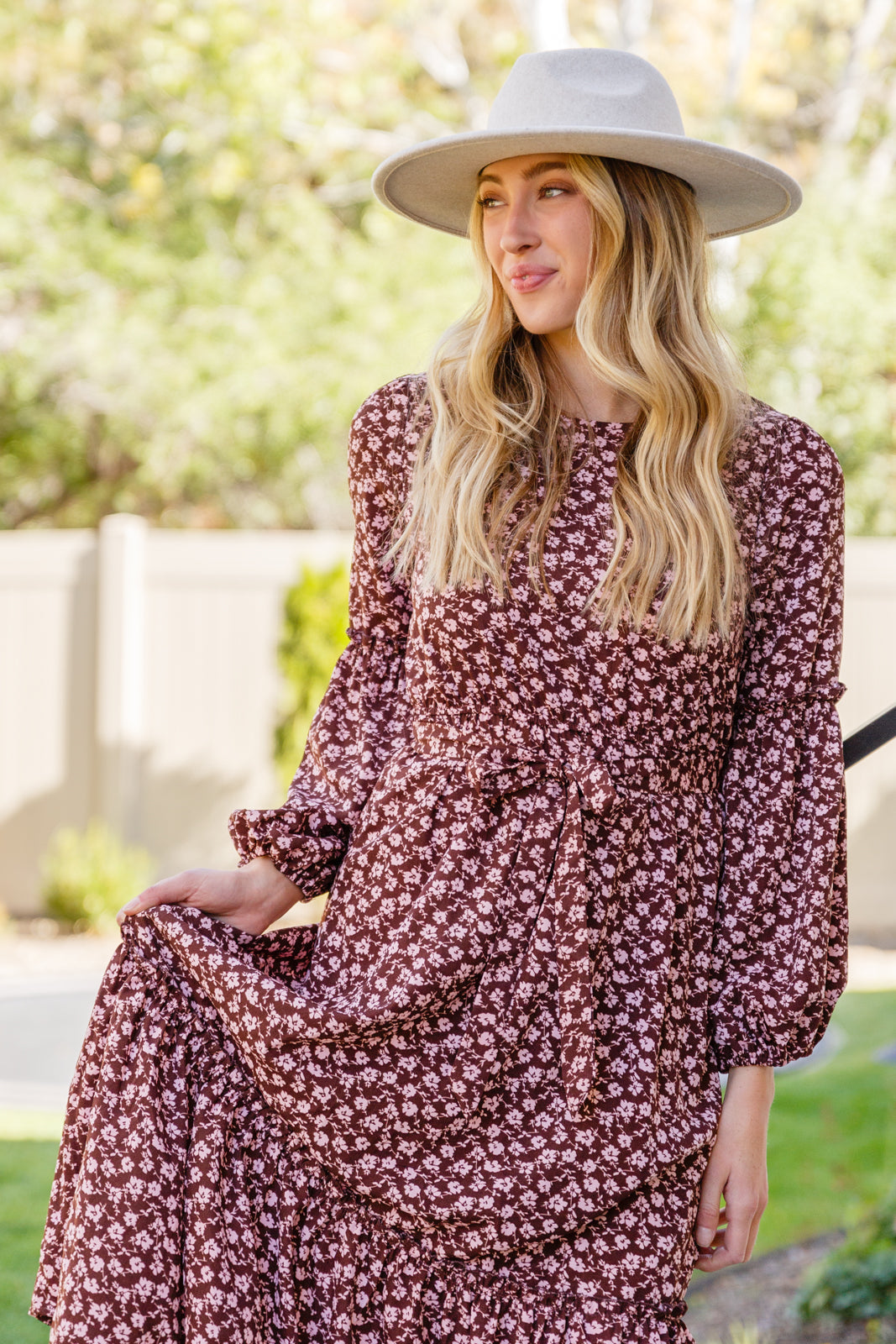 Flow With The Times Floral Midi Dress In Brown (Online Exclusive)