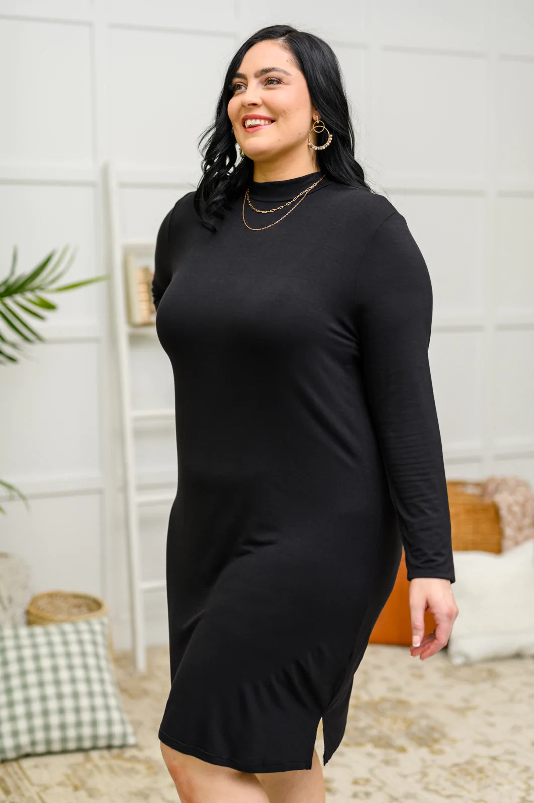 Frankie Mock Neck Dress in Black (Online Exclusive)