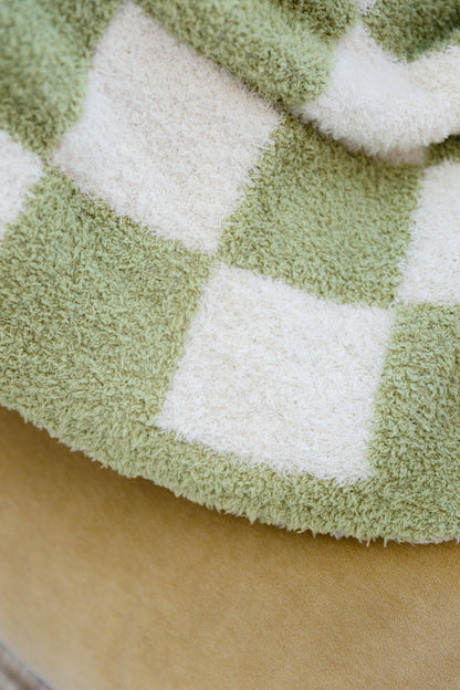 Fuzzy For Days Checkered Blanket In Sage (Online Exclusive)