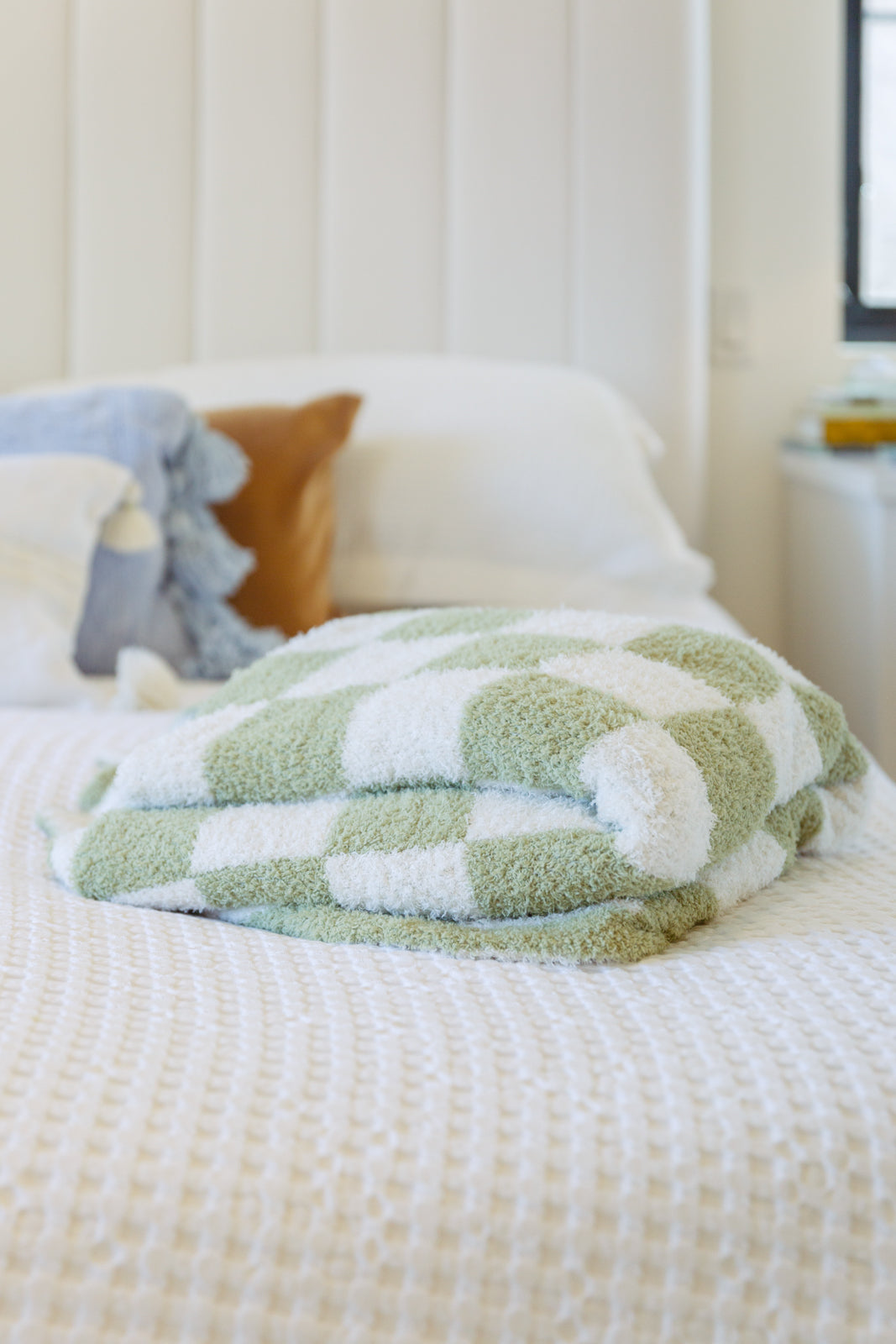 Fuzzy For Days Checkered Blanket In Sage (Online Exclusive)