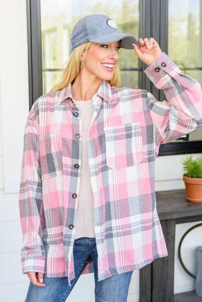 Go For It Oversize Plaid Flannel Shacket In Pink (Online Exclusive)