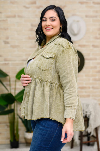 Green Tea Button Up Long Sleeve Top in Olive (Online Exclusive)