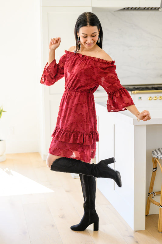 Hello, Goodbye Ruffle Dress In Burgundy (Online Exclusive)