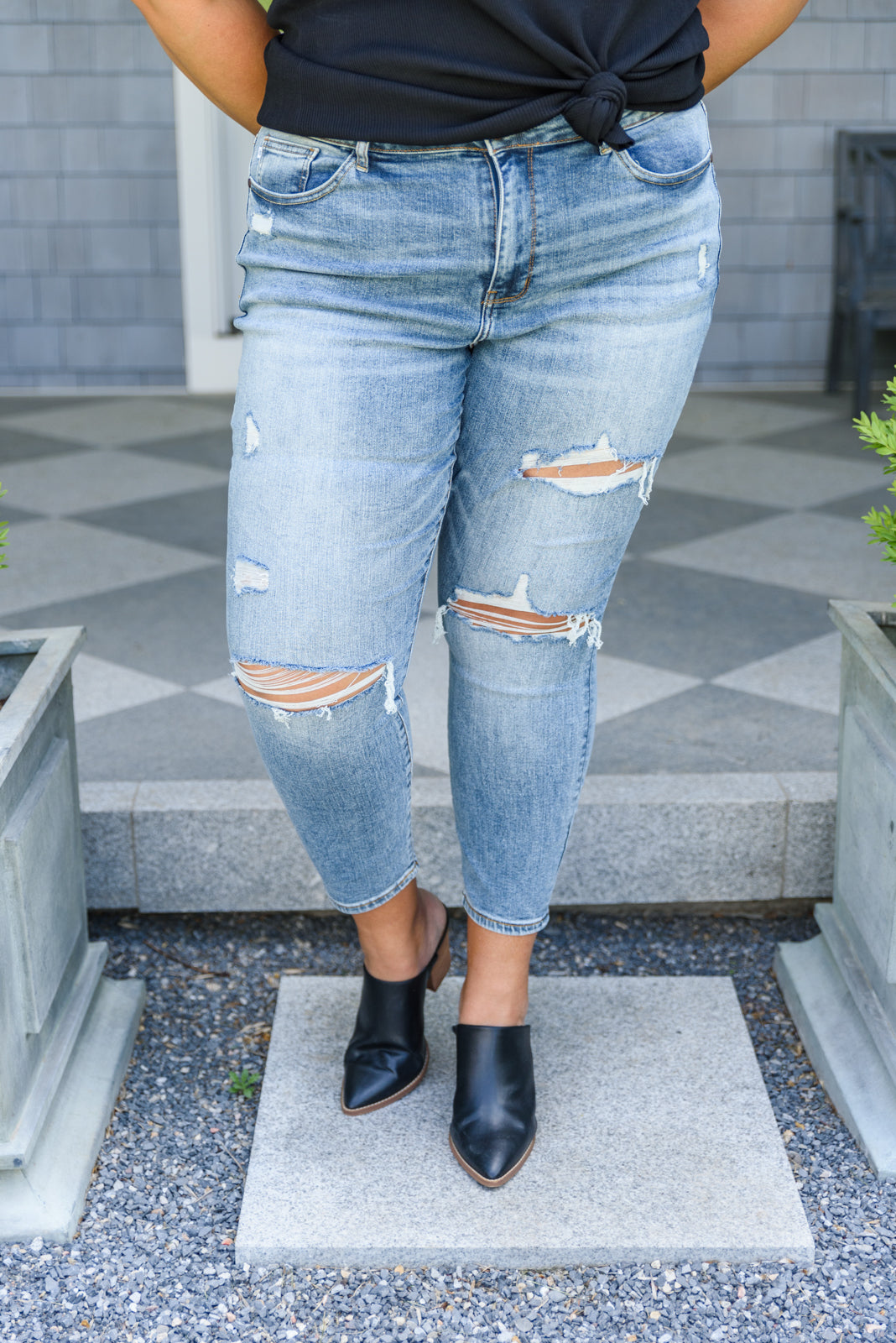 Hi-Rise Destroyed Slim Fit Jeans (Online Exclusive)