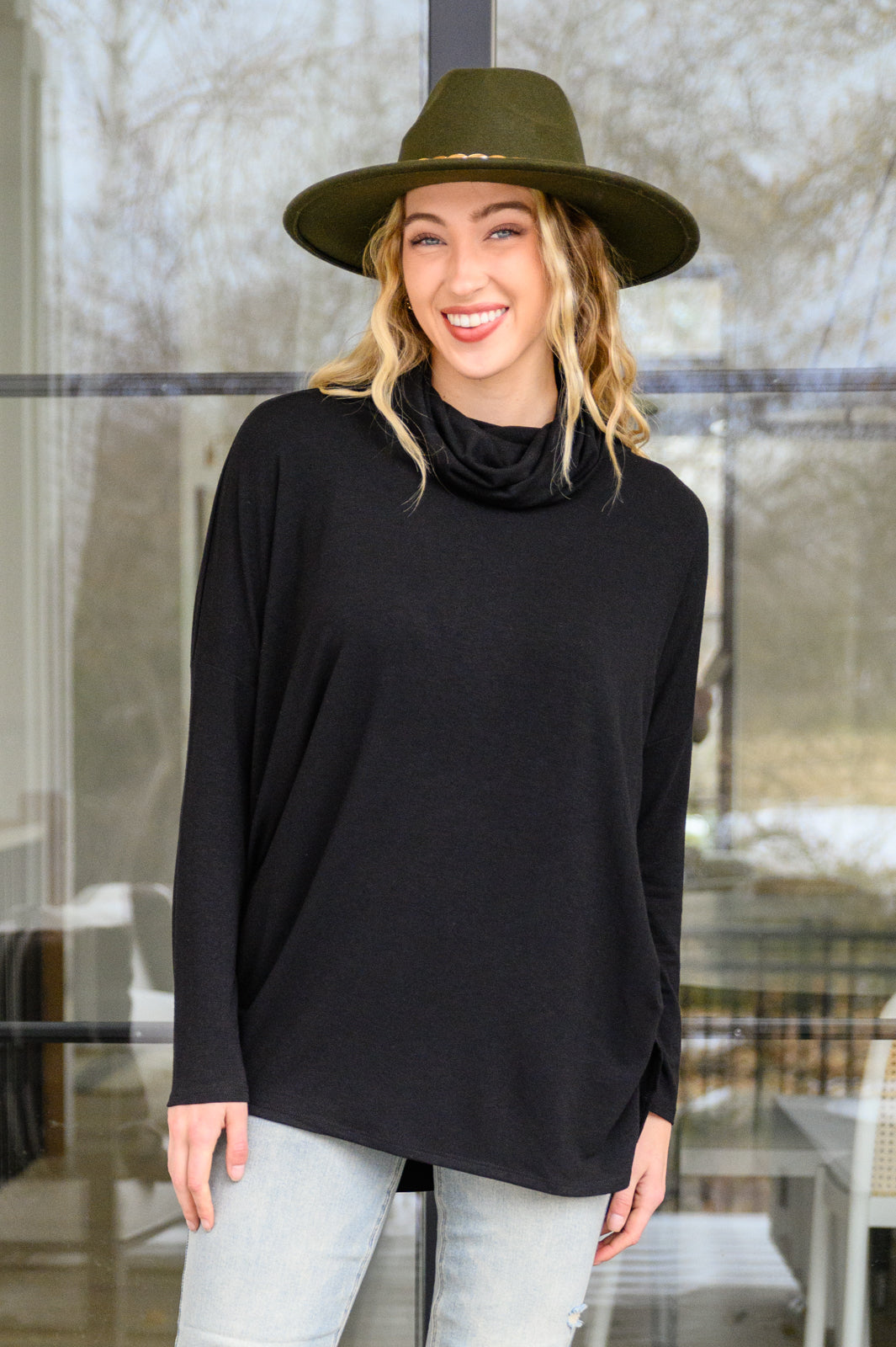 Hilton Cowl Neck Long Sleeve Top in Black (Online Exclusive)