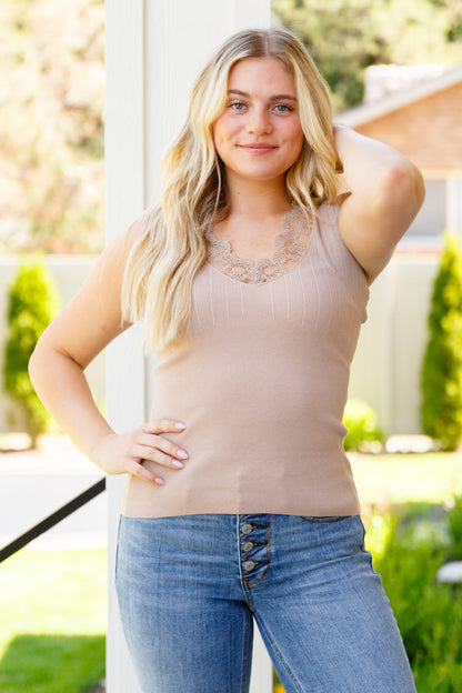 I Can Love You Better Lace Tank in Taupe (Online Exclusive)