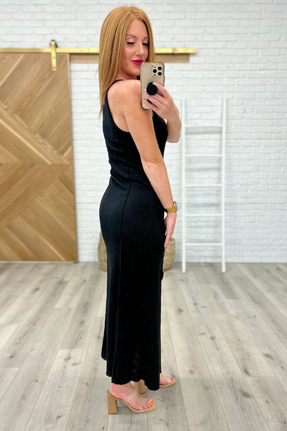 Notched Scoop Neck Maxi Dress in Black (Online Exclusive)