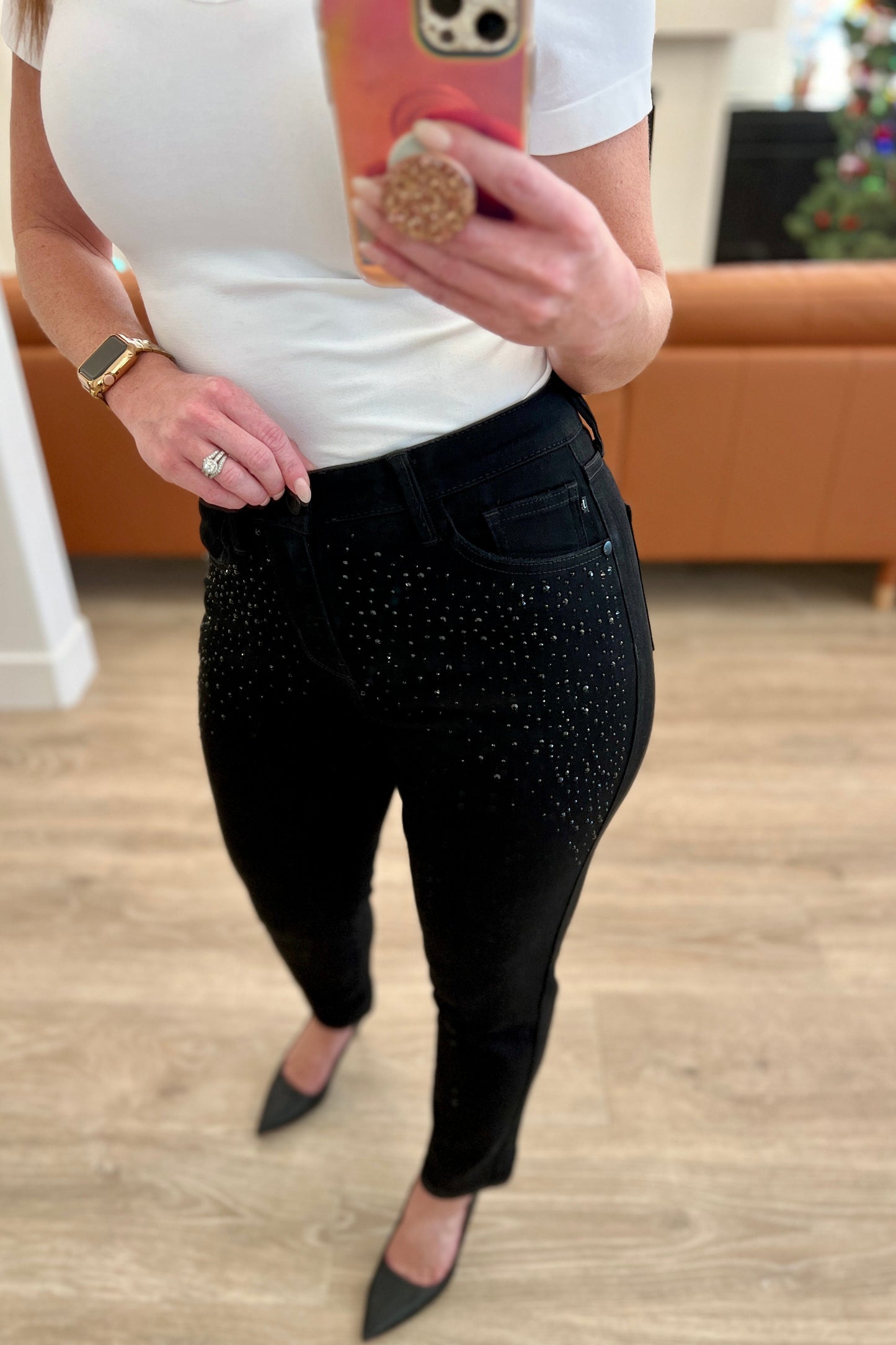 Reese Rhinestone Slim Fit Jeans in Black (Online Exclusive)