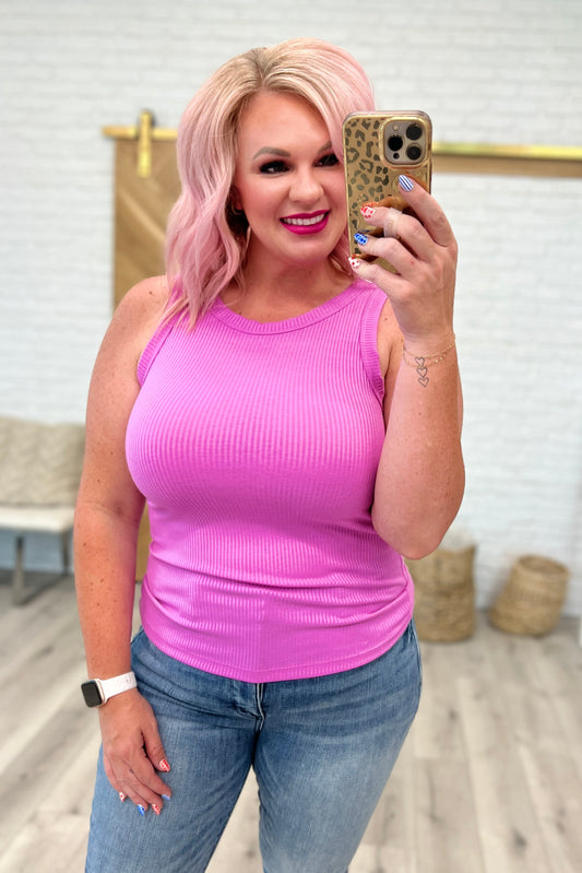 Ribbed Scoop Tank Top in Bright Mauve (Online Exclusive)