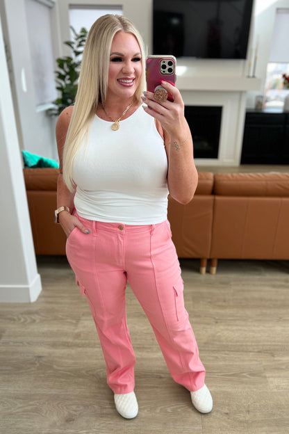 Peggy High Rise Cargo Straight Jeans in Pink (Online Exclusive)