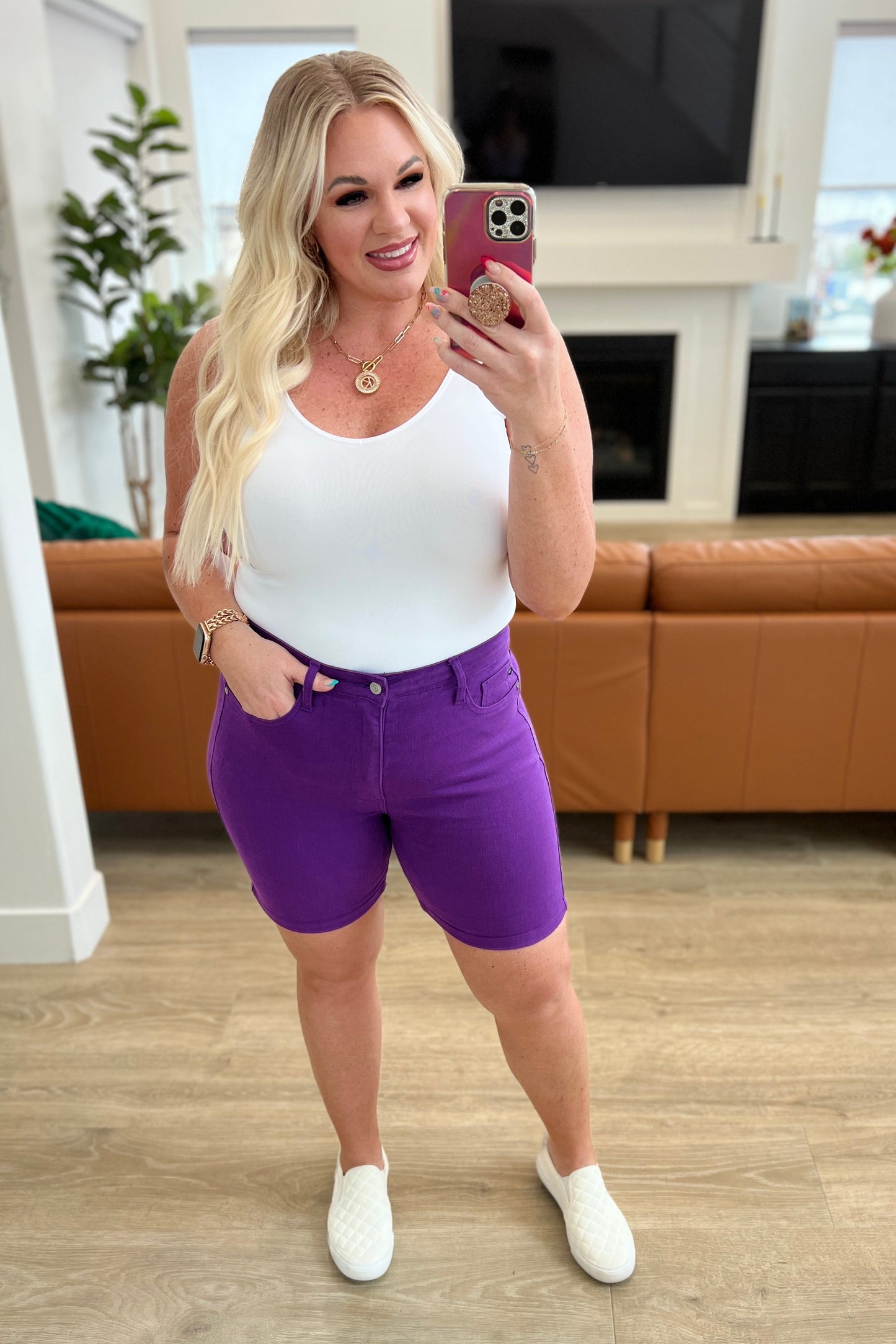Jenna High Rise Control Top Cuffed Shorts in Purple (Online Exclusive)