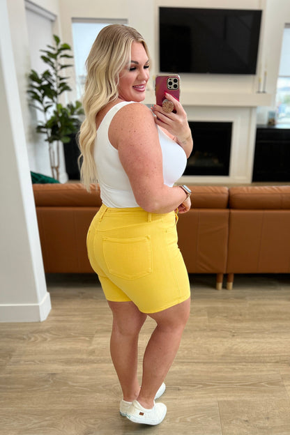 Jenna High Rise Control Top Cuffed Shorts in Yellow (Online Exclusive)