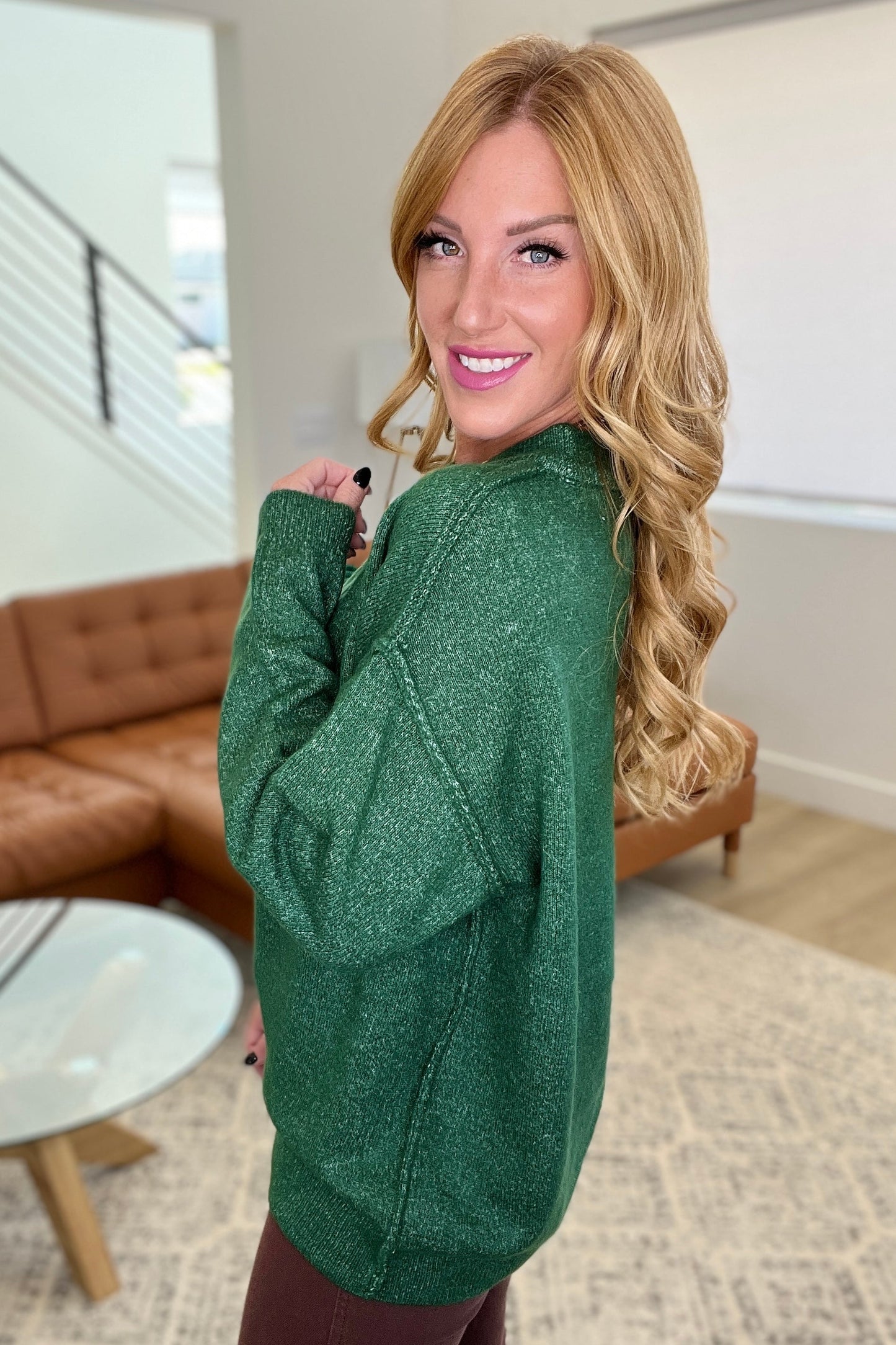 Garment Dyed Front Seam Sweater in Heather Dark Green (Online Exclusive)