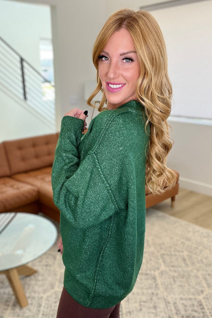 Suéter con costura delantera teñida en prenda en verde oscuro jaspeado (exclusivo en línea)