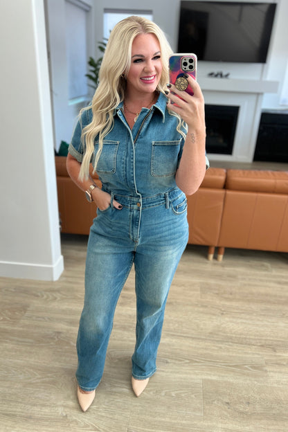 Sylvia Short Sleeve Denim Jumpsuit (Online Exclusive)