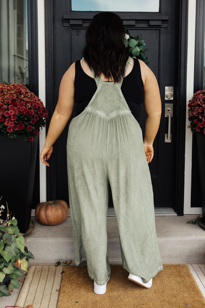 It's A Vibe Mineral Wash Wide Leg Overalls (Online Exclusive)