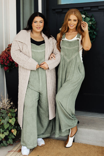 It's A Vibe Mineral Wash Wide Leg Overalls (Online Exclusive)