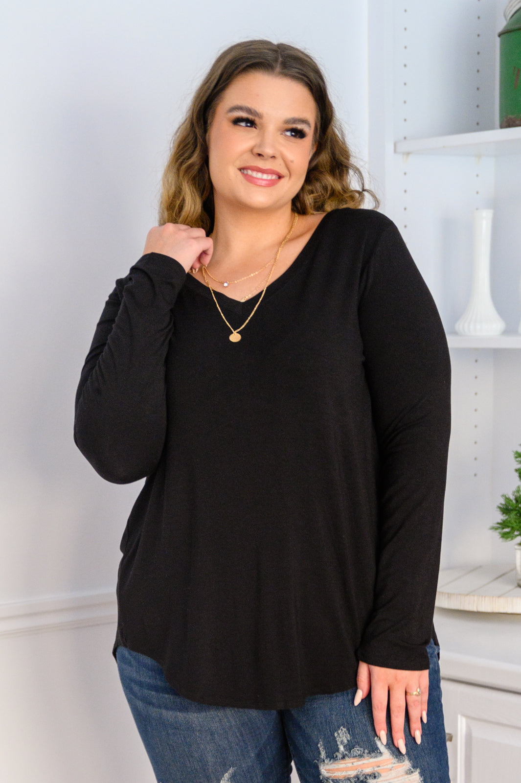 It's Your Move V Neck Long Sleeve Top In Black (Online Exclusive)