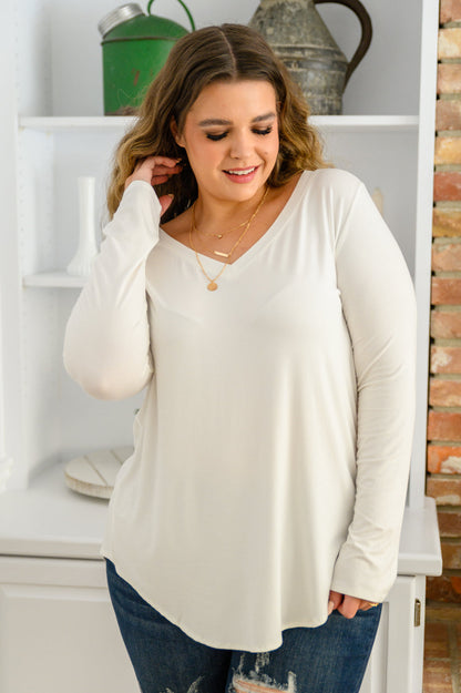 It's Your Move V Neck Long Sleeve Top In Ivory (Online Exclusive)