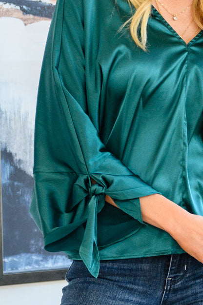 Jaz Dolman Tie Sleeve Blouse in Green (Online Exclusive)