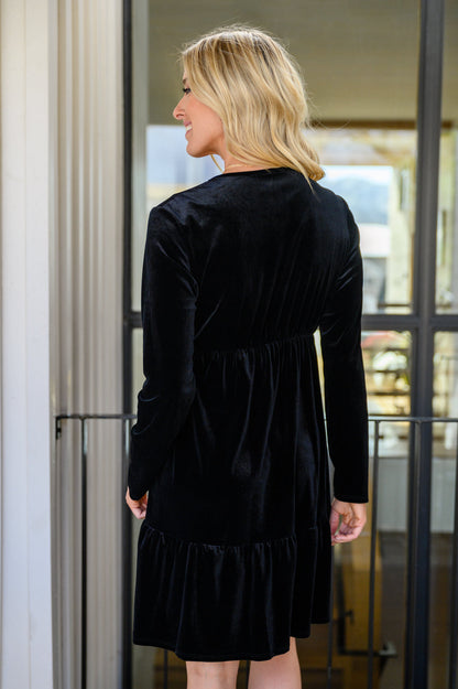 Jentsyn Velvet V-Neck Dress in Black (Online Exclusive)