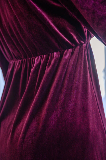 Jentsyn Velvet V-Neck Dress in Wine (Online Exclusive)