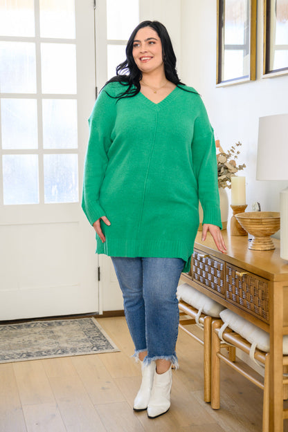 Joyful Season Sweater Tunic In Green (Online Exclusive)
