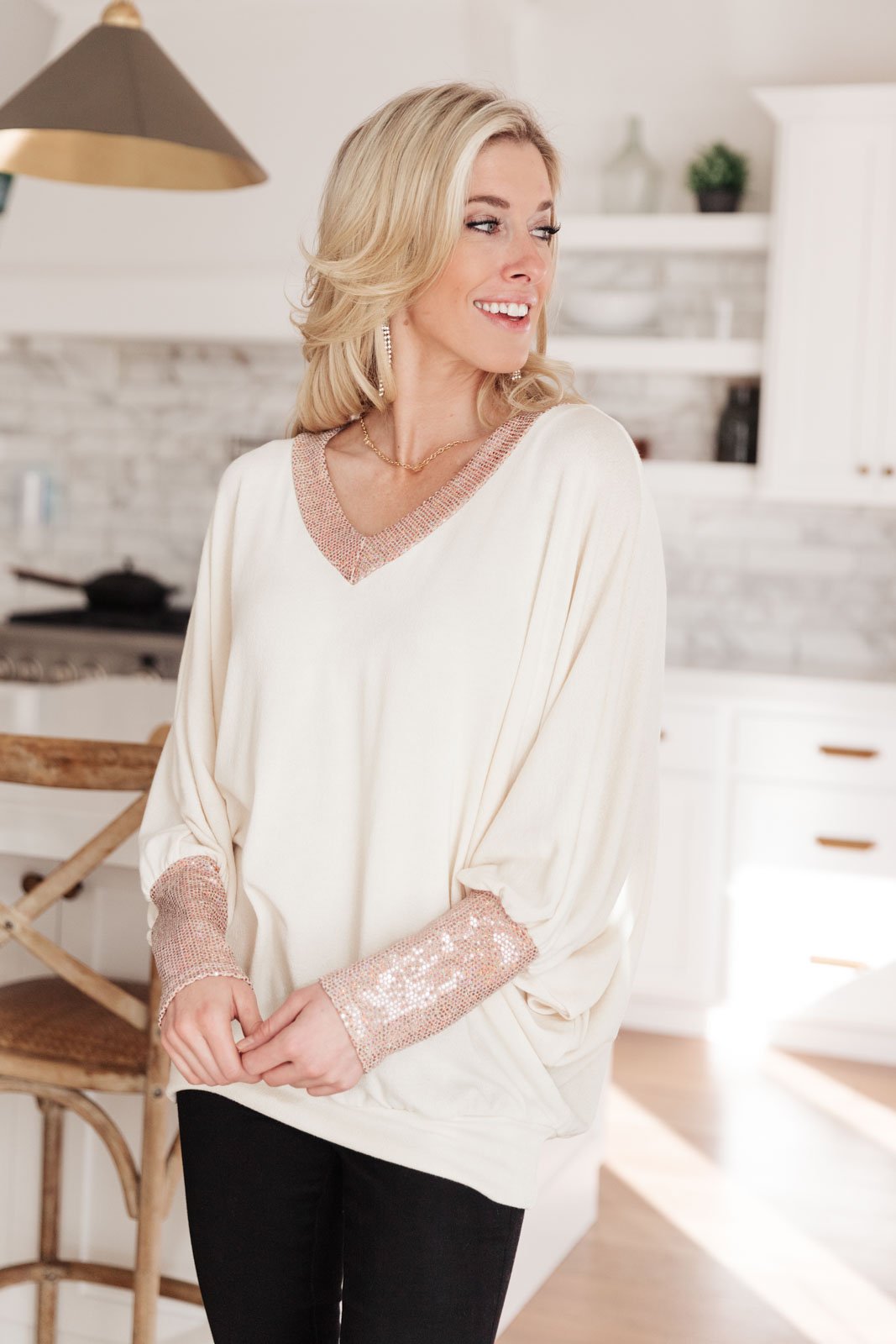 Just Enough Glam Sweater In Ivory (Online Exclusive)