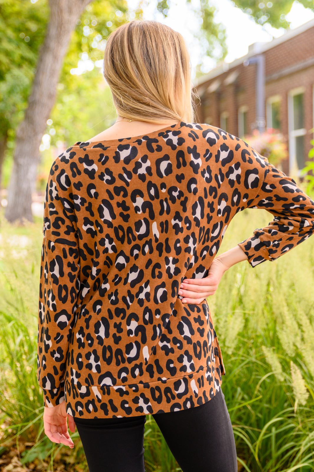 Just For Fun Long Sleeve V Neck Animal Print Top (Online Exclusive)